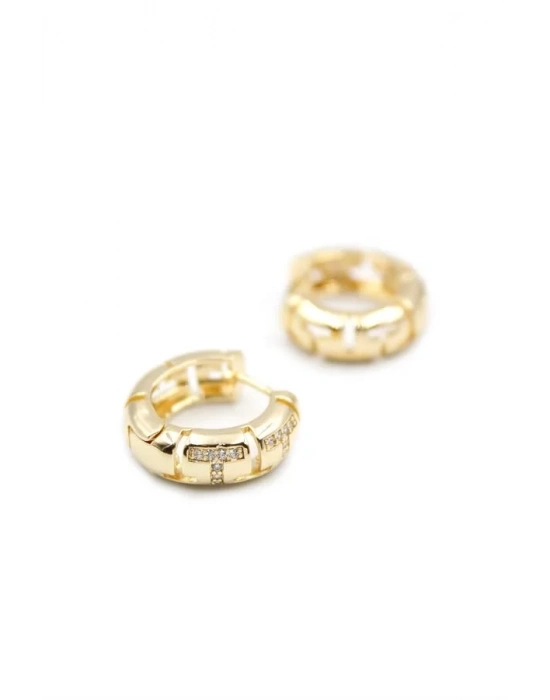 Taşlı Halka Küpe - Altın