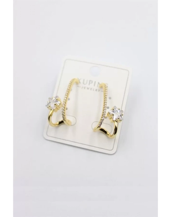 Taşlı Halka Küpe - Altın