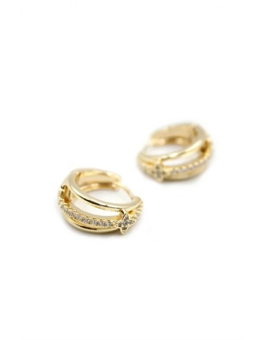 Taşlı Halka Küpe - Altın