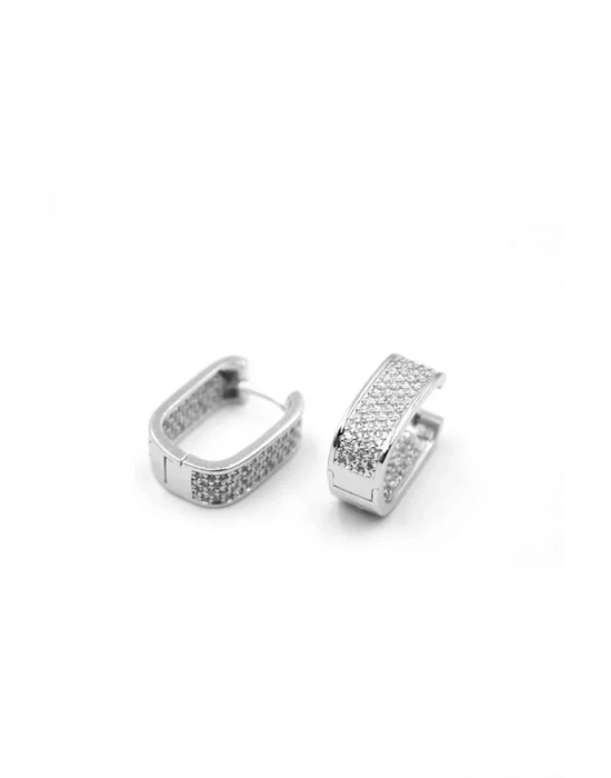 Taşlı Halka Küpe - Gümüş