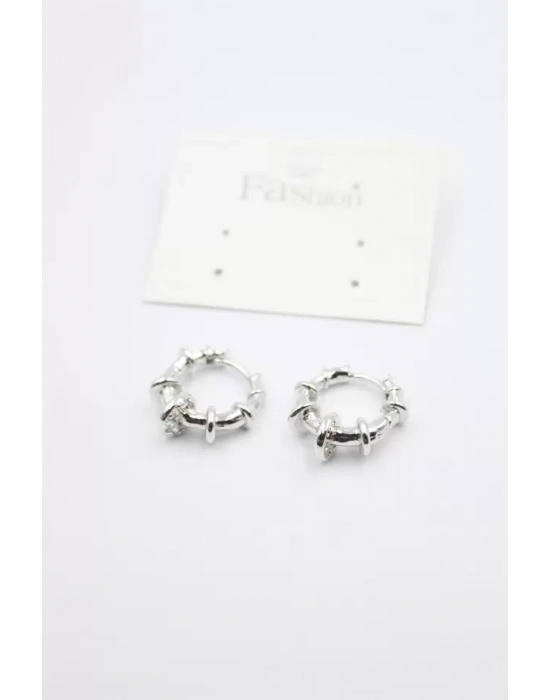 Taşlı Halka Küpe - Gümüş