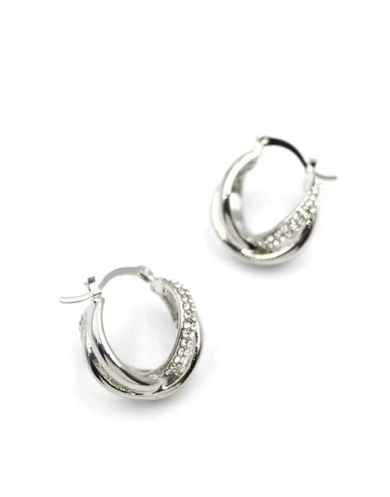 Taşlı Halka Küpe - Gümüş