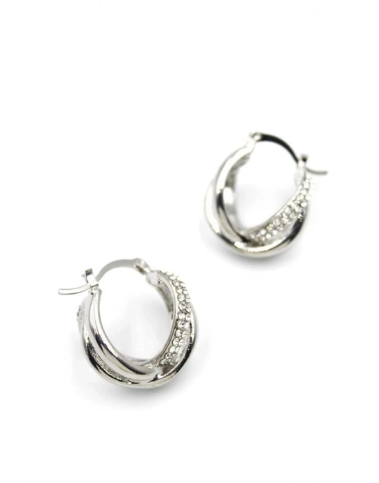 Taşlı Halka Küpe - Gümüş