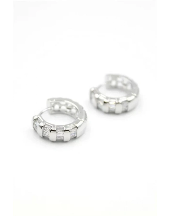 Taşlı Halka Küpe - Gümüş