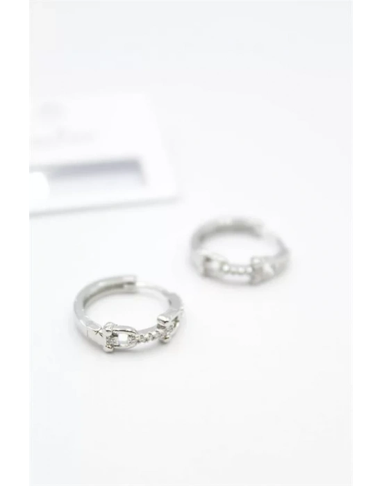 Taşlı Halka Küpe - Gümüş