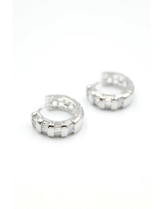 Taşlı Halka Küpe - Gümüş