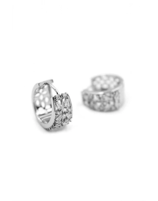 Taşlı Halka Küpe - Gümüş