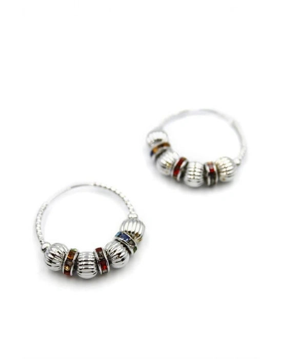 Taşlı Halka Küpe - Gümüş