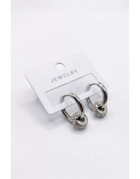 Taşlı Halka Küpe - Gümüş