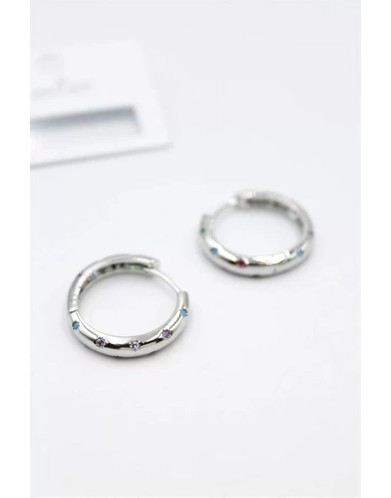 Taşlı Halka Küpe - Gümüş