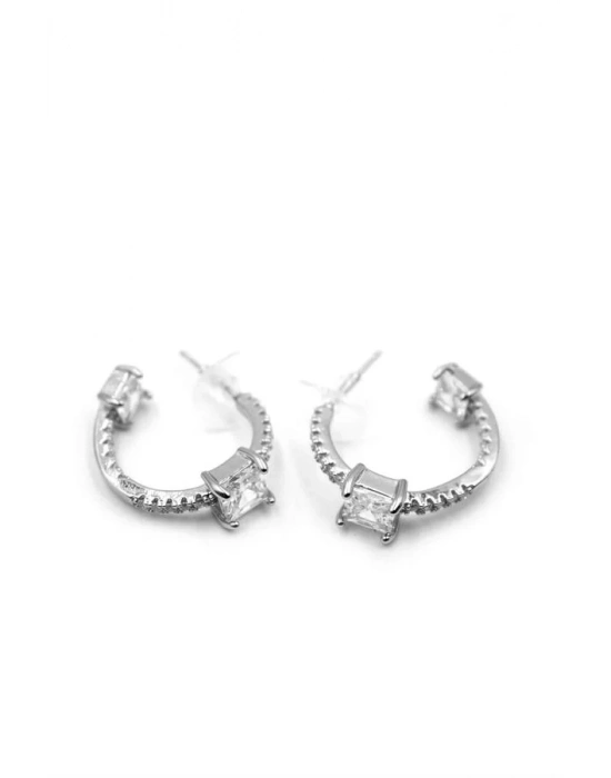 Taşlı Halka Küpe - Gümüş