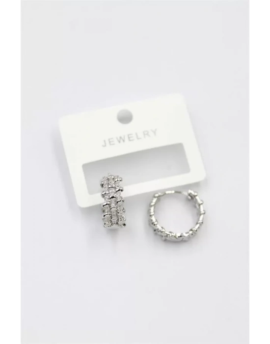 Taşlı Halka Küpe - Gümüş