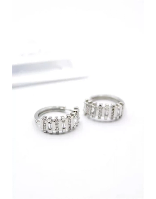 Taşlı Halka Küpe - Gümüş