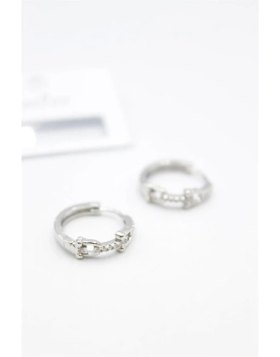 Taşlı Halka Küpe - Gümüş