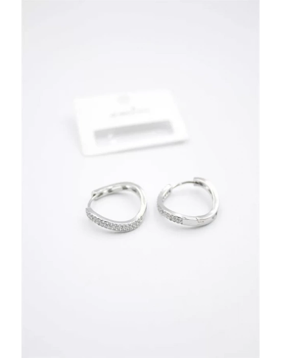 Taşlı Halka Küpe - Gümüş