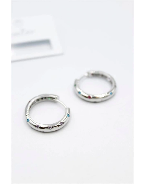 Taşlı Halka Küpe - Gümüş