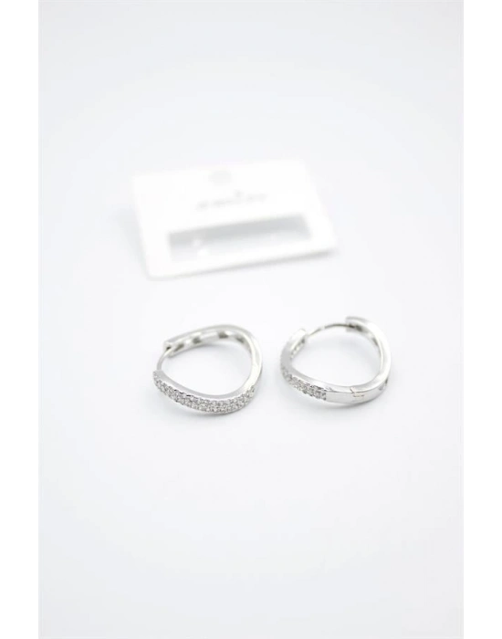 Taşlı Halka Küpe - Gümüş