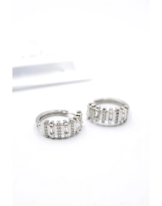 Taşlı Halka Küpe - Gümüş