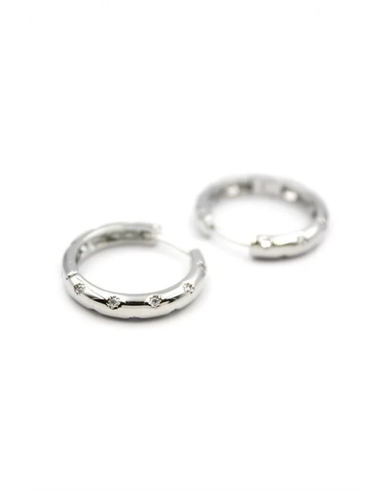 Taşlı Halka Küpe - Gümüş