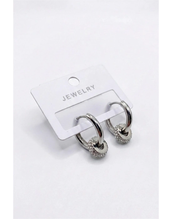 Taşlı Halka Küpe - Gümüş