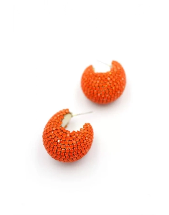 Taşlı Halka Küpe - Turuncu