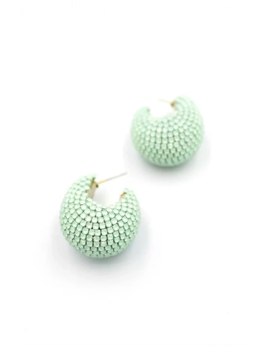 Taşlı Halka Küpe - Yeşil