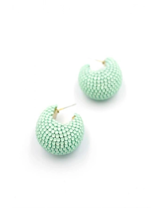 Taşlı Halka Küpe - Yeşil