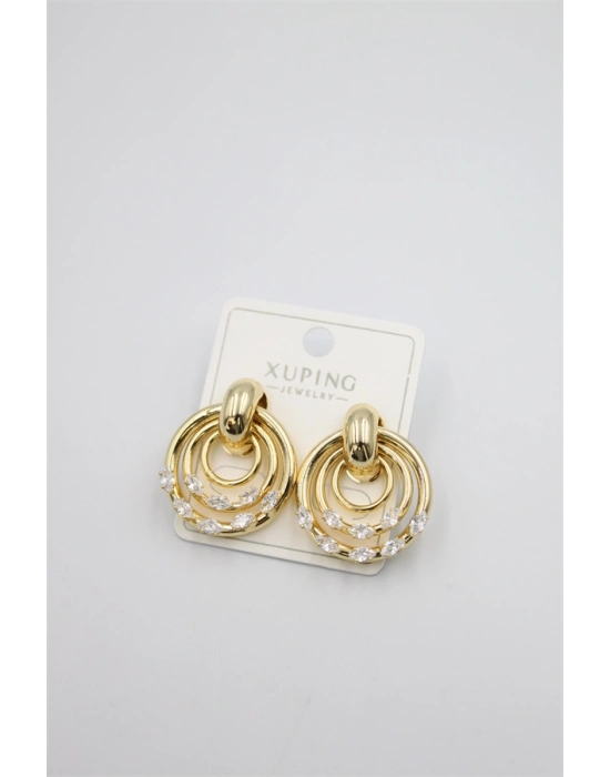 Taşlı Halkalı Küpe - Altın