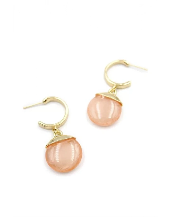 Taşlı Halkalı Küpe - Pembe