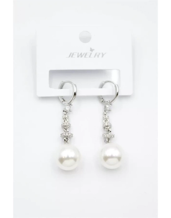 Taşlı İnci Küpe - Gümüş