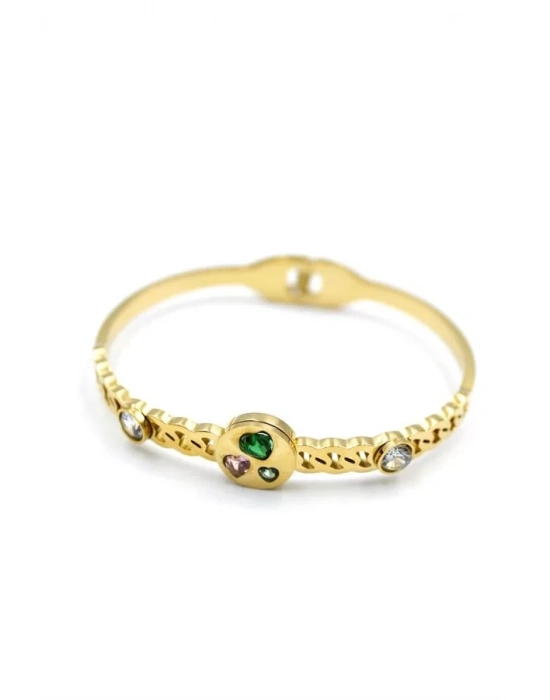 Taşlı Kalp Bilezik - Altın