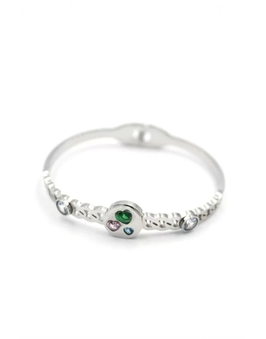 Taşlı Kalp Bilezik - Gümüş