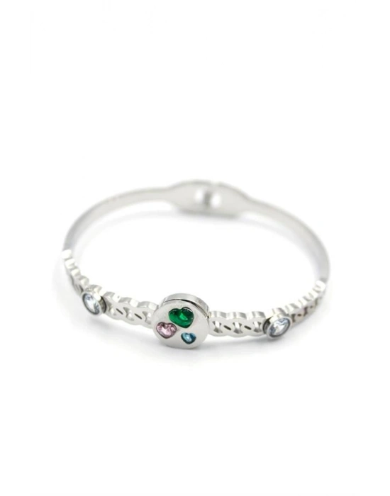 Taşlı Kalp Bilezik - Gümüş