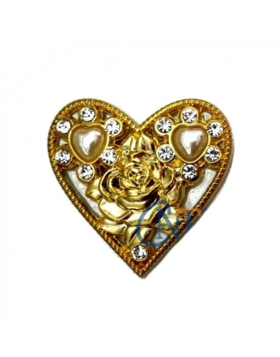 Taşlı Kalp Broş, Kutu, Sandık Süsü - Sarı, 1 Adet