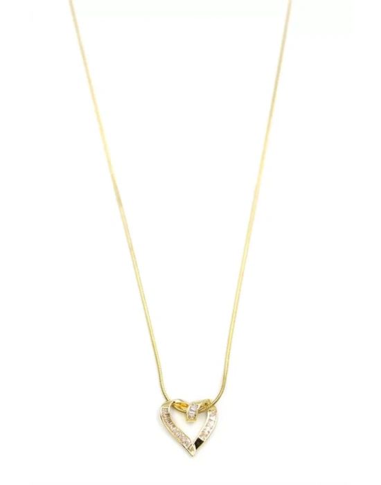 Taşlı Kalp Kolye - Altın