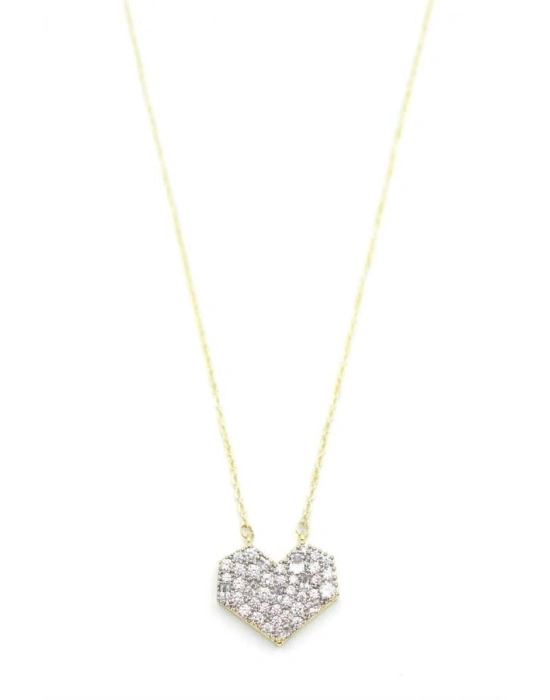 Taşlı Kalp Kolye - Altın