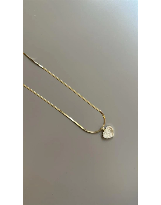 Taşlı Kalp Kolye - Altın