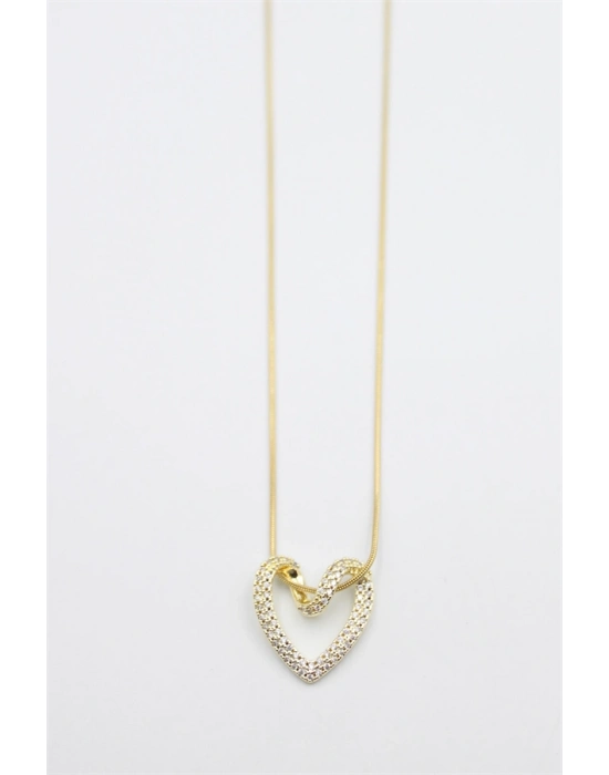 Taşlı Kalp Kolye - Altın