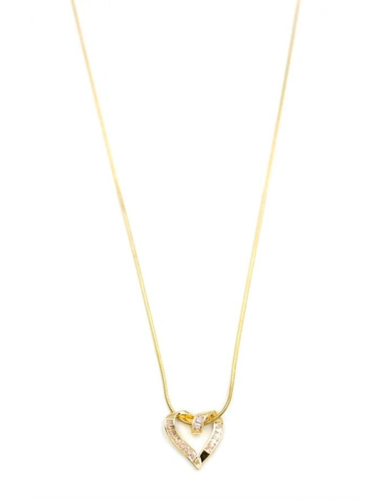 Taşlı Kalp Kolye - Altın