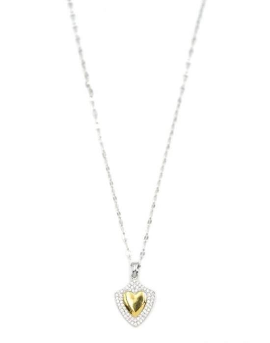 Taşlı Kalp Kolye - Gümüş