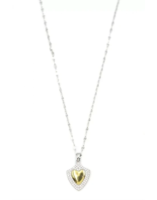 Taşlı Kalp Kolye - Gümüş