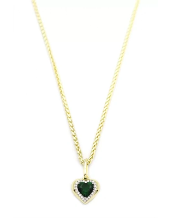 Taşlı Kalp Kolye - Yeşil
