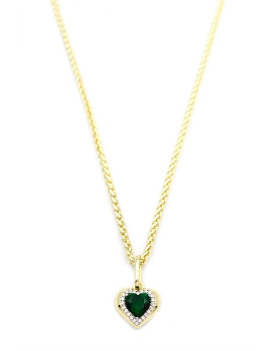 Taşlı Kalp Kolye - Yeşil