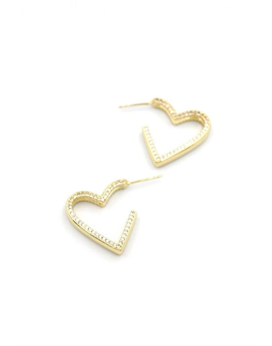 Taşlı Kalp Küpe - 14K Altın