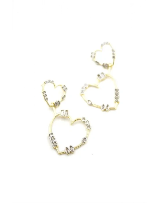 Taşlı Kalp Küpe - Altın