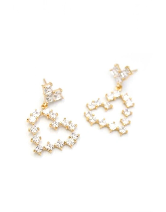 Taşlı Kalp Küpe - Altın