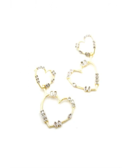 Taşlı Kalp Küpe - Altın