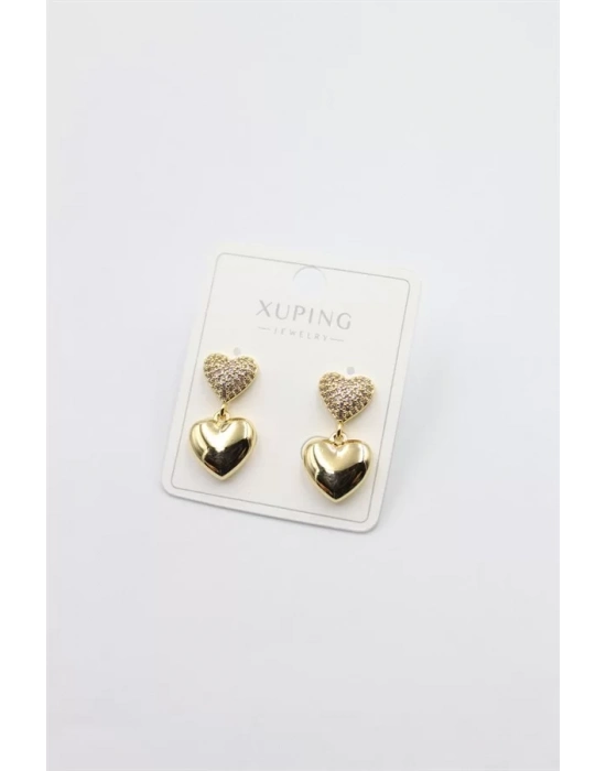 Taşlı Kalp Küpe - Altın