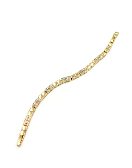 Taşlı Kare VİP Bileklik - Altın