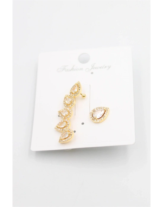 Taşlı Kıkırdak Küpe - Altın